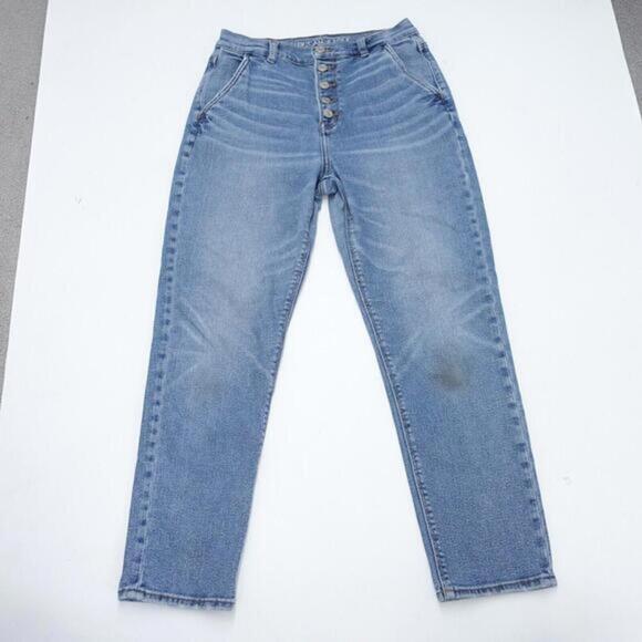 American Eagle Outfitters Jeans Women's 4 Blue Denim Stretch Button Fly Straight - Picture 1 of 9